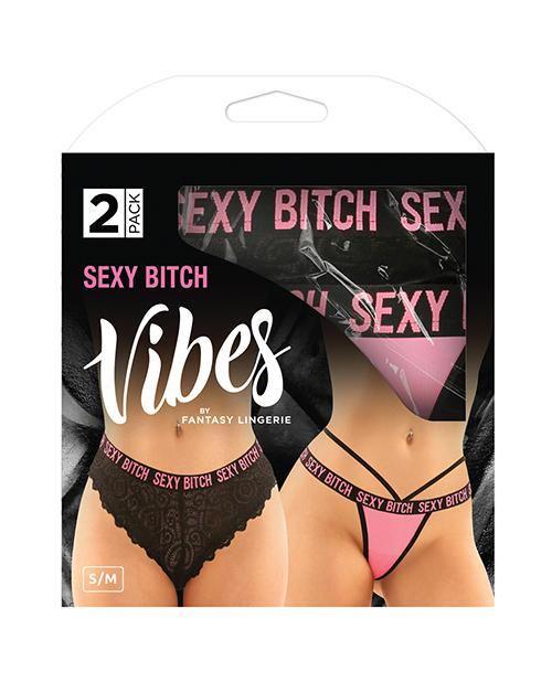 image of product,Vibes Buddy Sexy Bitch Lace Panty & Micro Thong Black/pnk - SEXYEONE