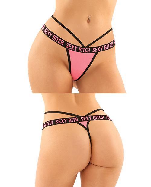 image of product,Vibes Buddy Sexy Bitch Lace Panty & Micro Thong Black/pnk - SEXYEONE