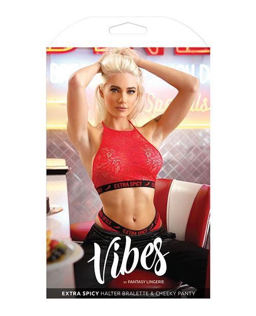 image of product,Vibes Extra Spicy Halter Bralette & Cheeky Panty Chili Red L-xl - SEXYEONE