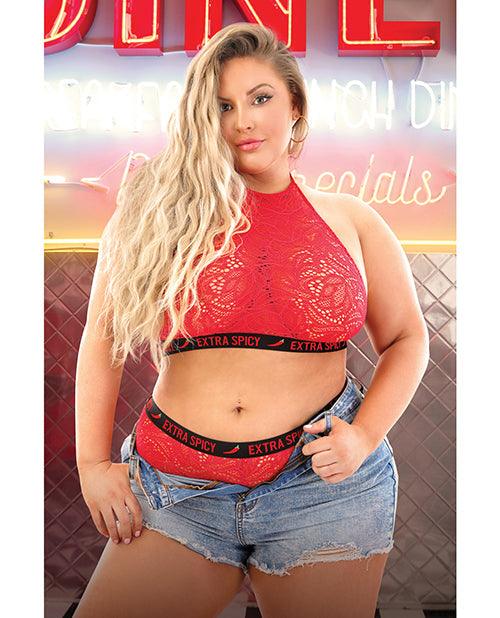 product image, Vibes Extra Spicy Halter Bralette & Cheeky Panty Chili Red Qn - SEXYEONE