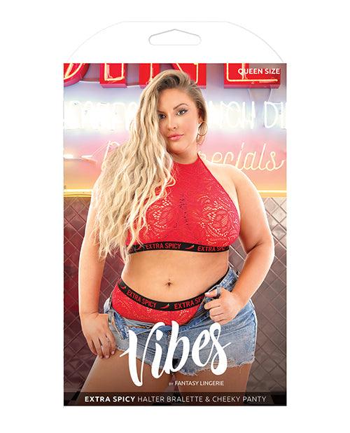 Vibes Extra Spicy Halter Bralette & Cheeky Panty Chili Red Qn - SEXYEONE