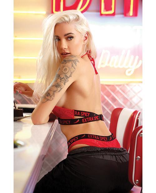image of product,Vibes Extra Spicy Halter Bralette & Cheeky Panty Chili Red S-m - SEXYEONE