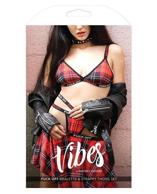 Vibes Fuck Off Bralette and Thong Plaid - SEXYEONE