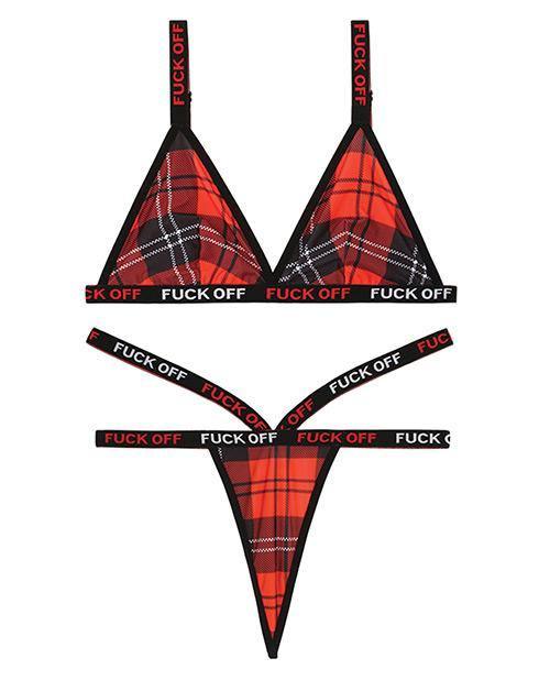 image of product,Vibes Fuck Off Bralette and Thong Plaid - SEXYEONE