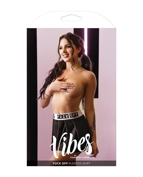 image of product,Vibes Fuck Off Knife Pleated Microfiber Skirt Black - SEXYEONE
