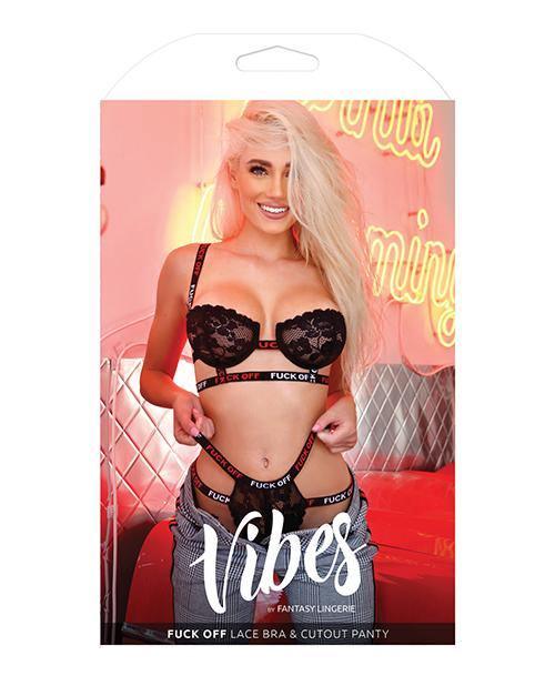 image of product,Vibes Fuck Off Lace Bra & Cutout Panty Black - SEXYEONE