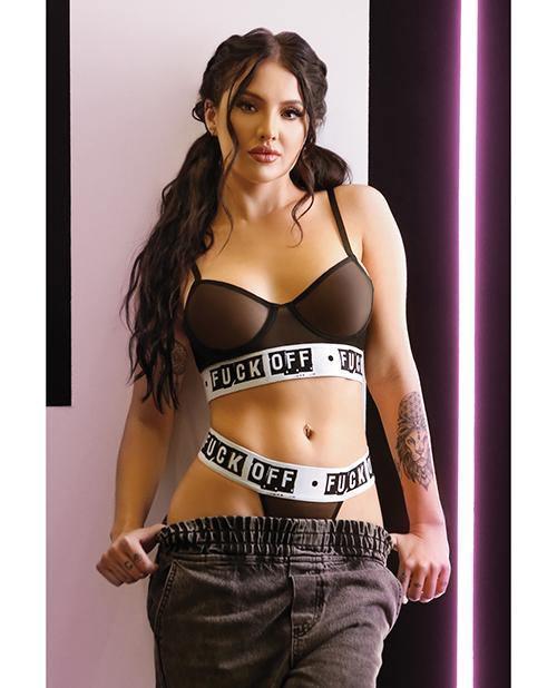 product image, Vibes Fuck Off Mesh Bra & Thong Black - SEXYEONE