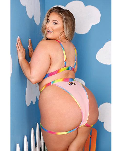 image of product,Vibes Make It Rain Caged Bralette & Panty W-booty Rainbow Qn - SEXYEONE