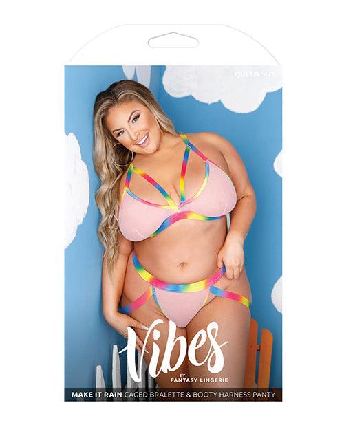 image of product,Vibes Make It Rain Caged Bralette & Panty W-booty Rainbow Qn - SEXYEONE