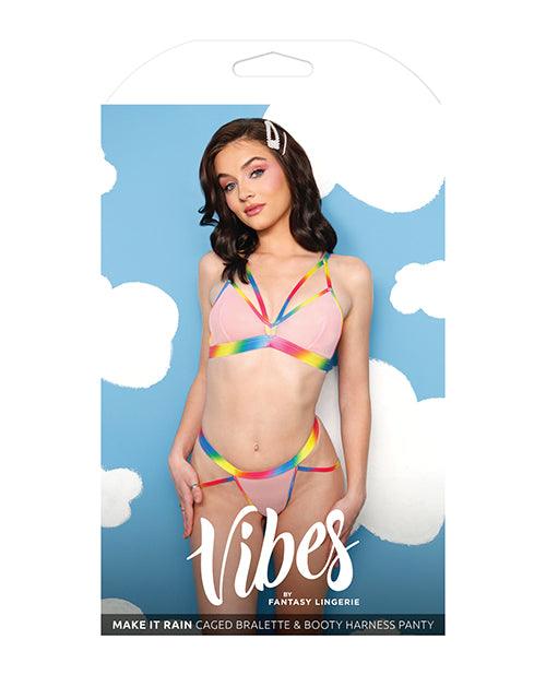 image of product,Vibes Make It Rain Caged Bralette & Panty W/booty Rainbow - SEXYEONE