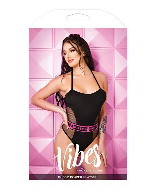 image of product,Vibes Pussy Power Micro-net Playsuit Black - SEXYEONE