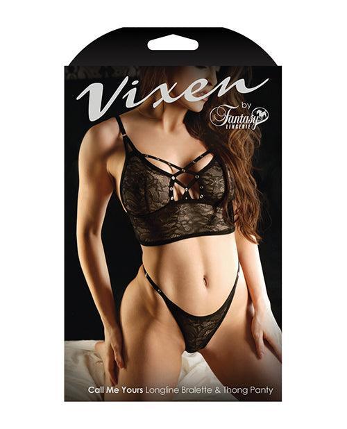 Vixen Call Me Yours Lace Bralette W-grommet Detail & Panty Black L-xl - SEXYEONE