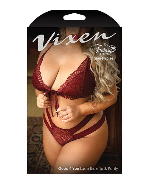 image of product,Vixen Good 4 You Lace Triangle Bralette & Panty Burgundy Qn - SEXYEONE