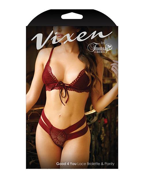 image of product,Vixen Good 4 You Lace Triangle Bralette & Panty Burgundy - SEXYEONE