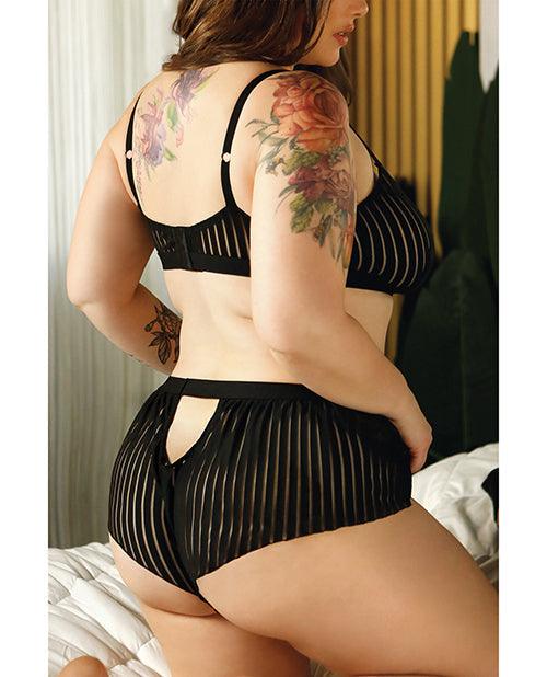 product image,Vixen Striped Mesh Bralette & Shorties Black Qn - SEXYEONE