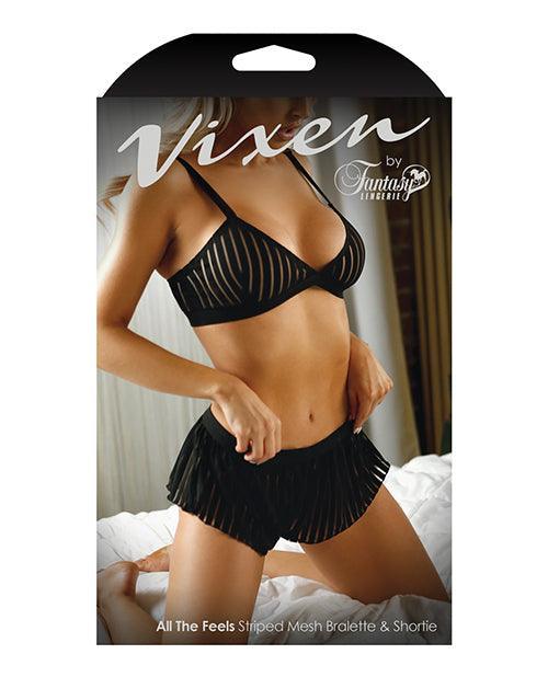 image of product,Vixen Striped Mesh Bralette & Shorties Black - SEXYEONE