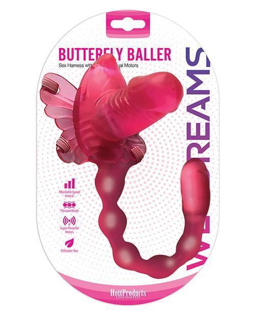 product image, Wet Dreams Butterfly Baller Sex Harness W-dildo - Pink - SEXYEONE