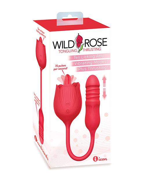 product image, Wild Rose Licking & Thrusting Vibrator - Red - SEXYEONE