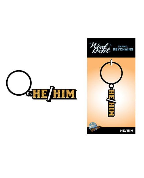 product image, Wood Rocket He/him Keychain - Black/gold - SEXYEONE