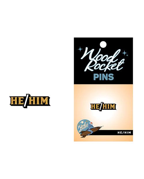 product image, Wood Rocket He/Him Pin - Black/Gold - SEXYEONE