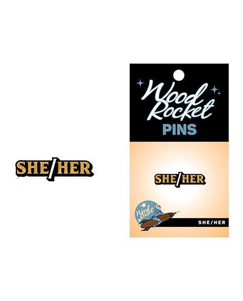 product image, Wood Rocket She-her Pin - Black-gold - SEXYEONE
