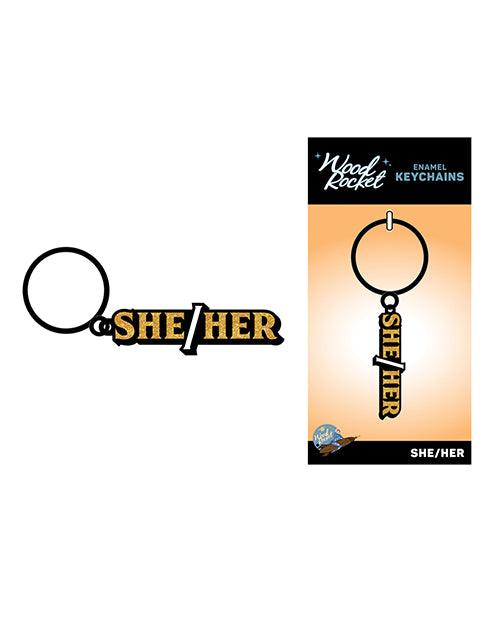 product image, Wood Rocket She/her Keychain - Black/gold - SEXYEONE