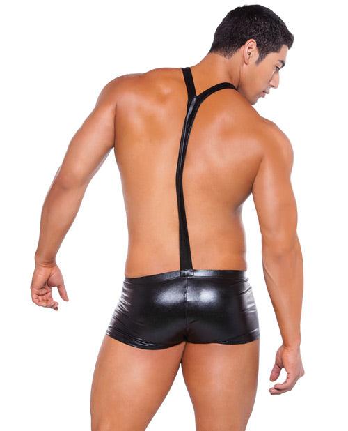 Zeus Wet Look Suspender Shorts Black O/s - SEXYEONE