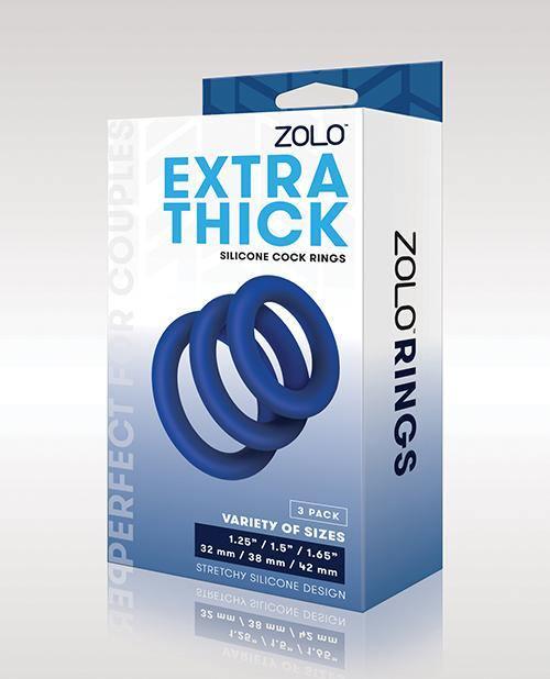 product image, Zolo Extra Thick Silicone Cock Rings - Blue Pack Of 3 - SEXYEONE