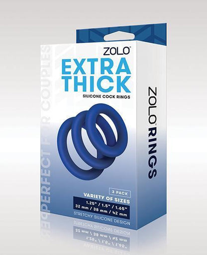 Zolo Extra Thick Silicone Cock Rings - Blue Pack Of 3 - SEXYEONE